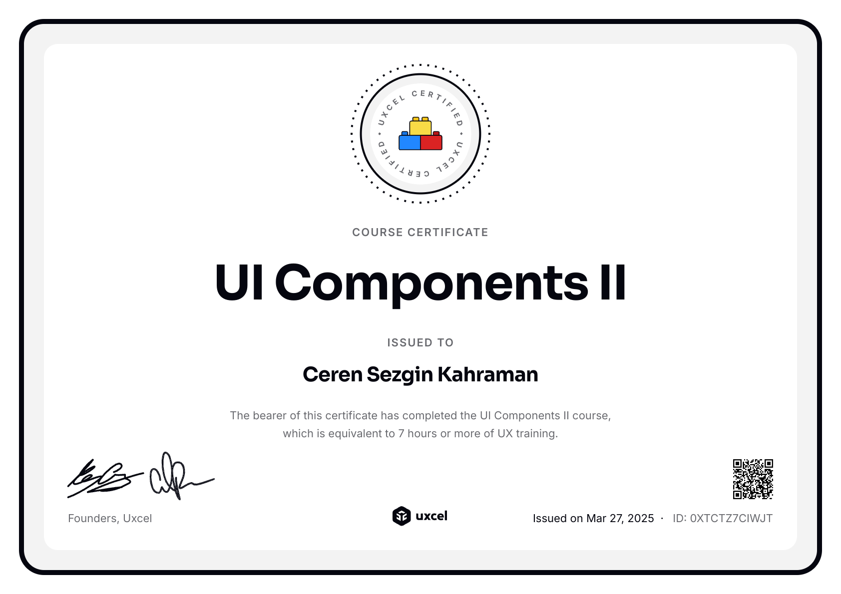 Ceren Sezgin Kahraman's certificate